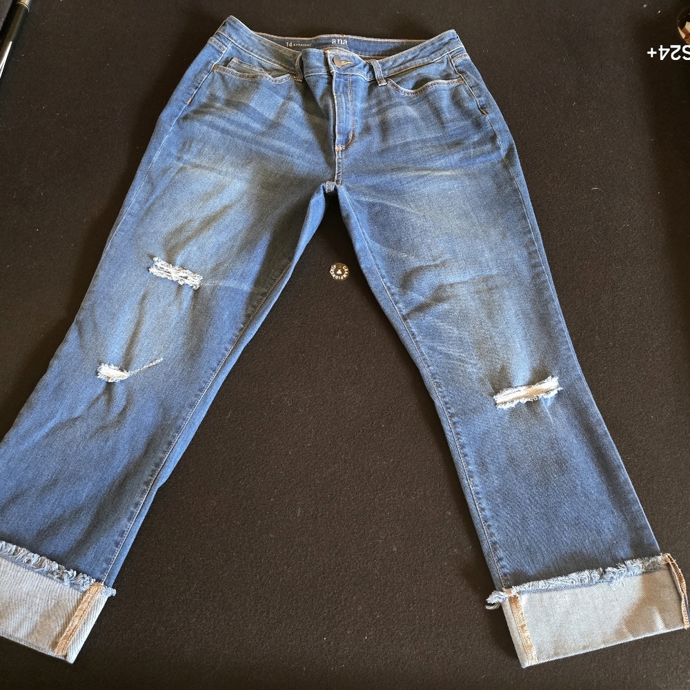 A.N.A Blue Distressed Ankle Jeans Sz 14